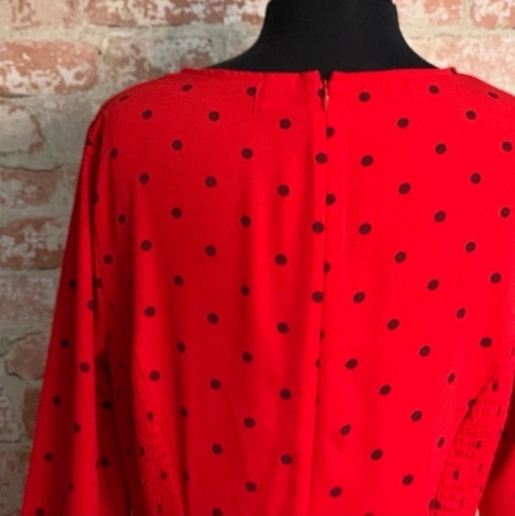 Old Navy Red Black Polka Dot Dress Womens Size Large L Long Bell Sleeve Casual - Picture 6 of 8